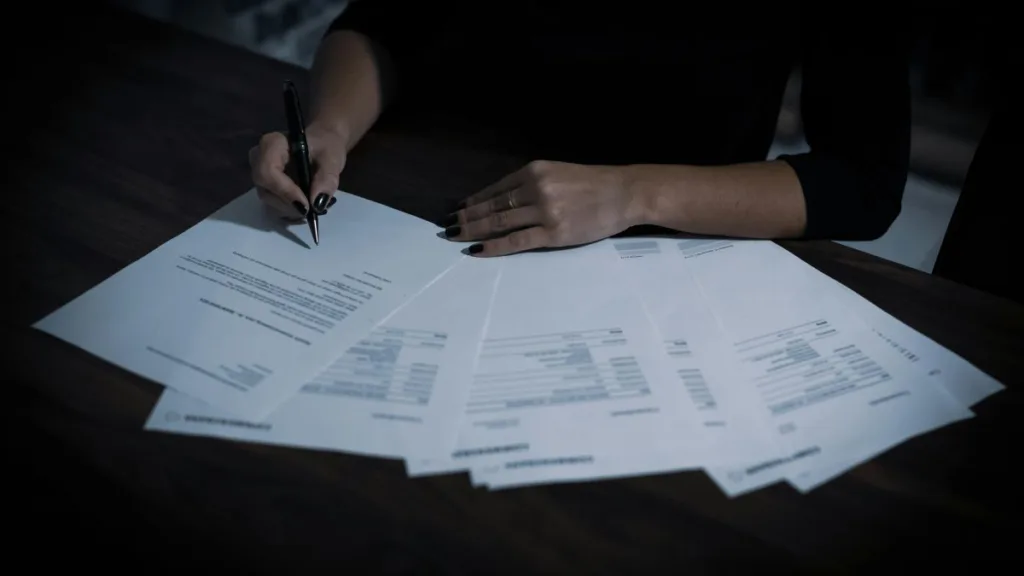 viele Dokumente liegen zur Unterschrift auf einem Tisch