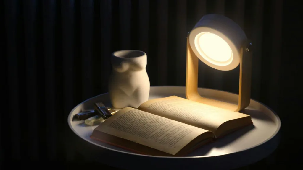 eine Leselampe für Senioren beleuchtet ein Buch
