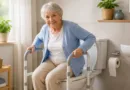 eine Seniorin benutzt eine WC Aufstehhilfe