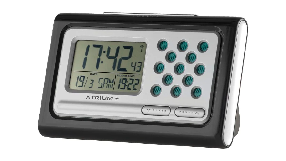Atrium A310-7 sprechender Funkwecker schwarz silber, großes Display