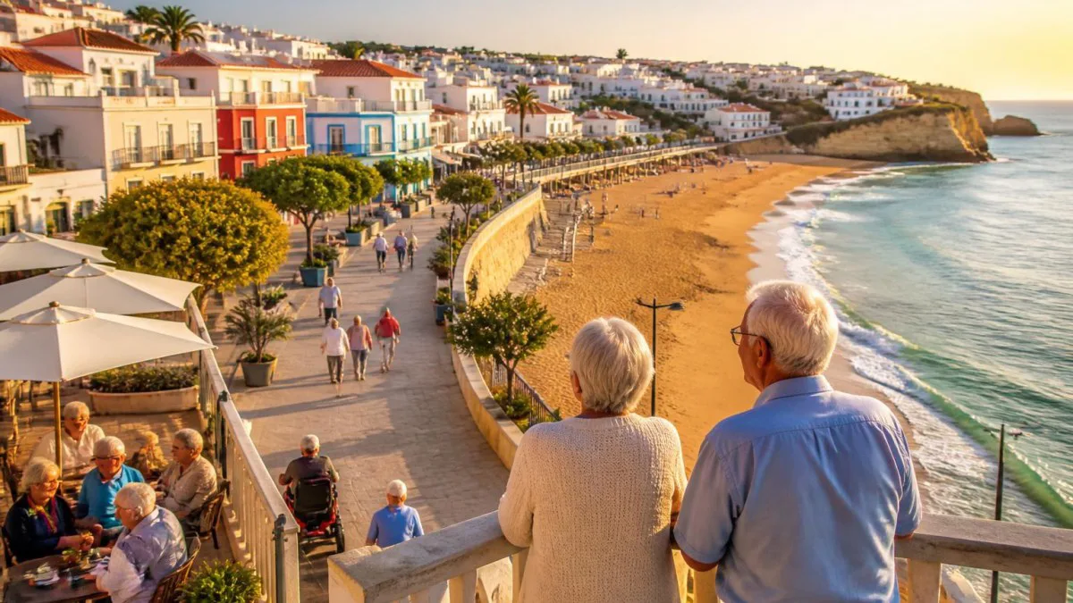 Küstenstadt an der Algarve mit Promenade und Cafés als ziel zum Auswandern für Senioren nach Portugal