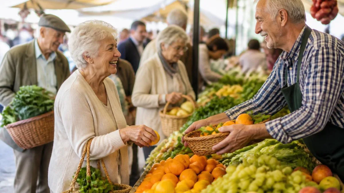 Portugiesischer Wochenmarkt mit Senioren