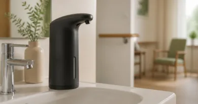 moderner automatischer seifenspender am waschbecken seniorenwohnung