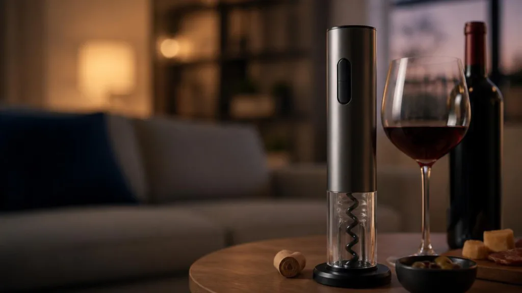 elektrischer weinöffner elegantes wohnzimmer warmes licht