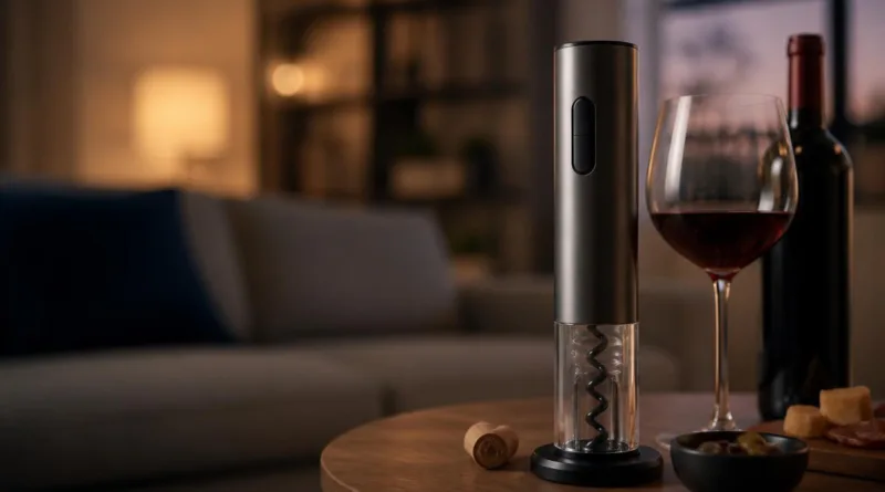 elektrischer weinöffner elegantes wohnzimmer warmes licht