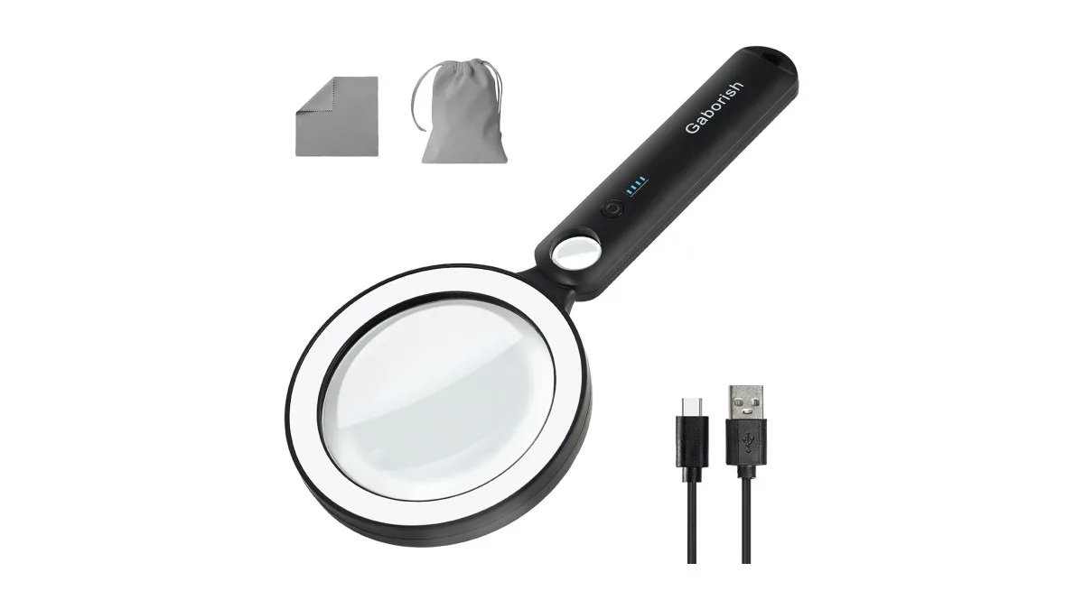 Aufladbare GABORISH Handlupe mit 36 LEDs, USB-Ladeanschluss sichtbar