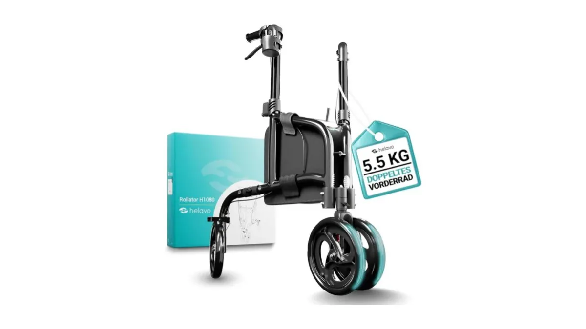 Helavo Aluminium Rollator dreirädrig, kompakt gefaltet, Aluminiumrahmen