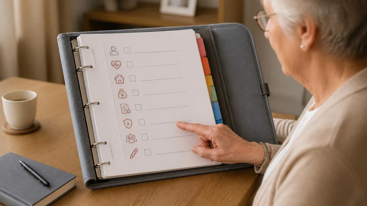 Notfallordner mit Register und Checkliste — symbolisiert praktische Aufbewahrung