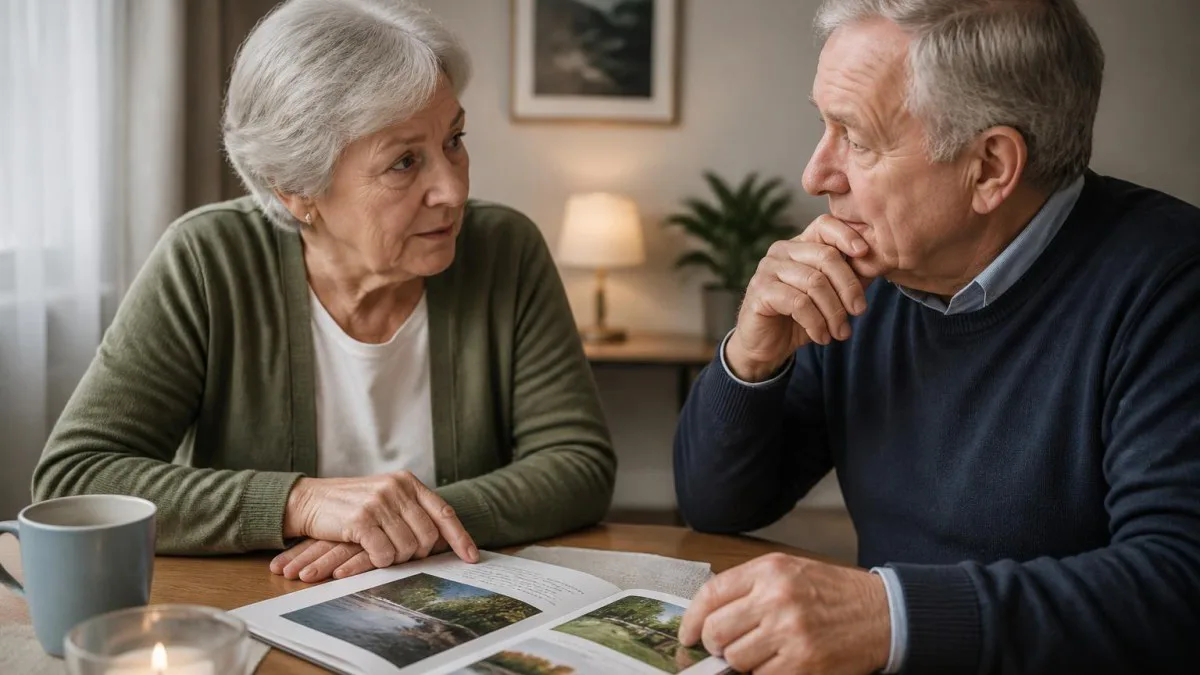 Zwei Personen besprechen Bestattungsoptionen
