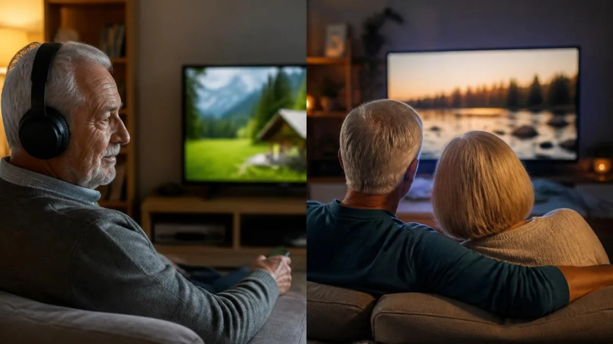 Vergleich: individuelles Hören mit Kopfhörern und gemeinsames Fernsehen