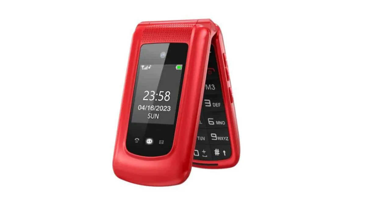 Rotes Uleway Klapphandy geöffnet mit großen Tasten und farbigem Display