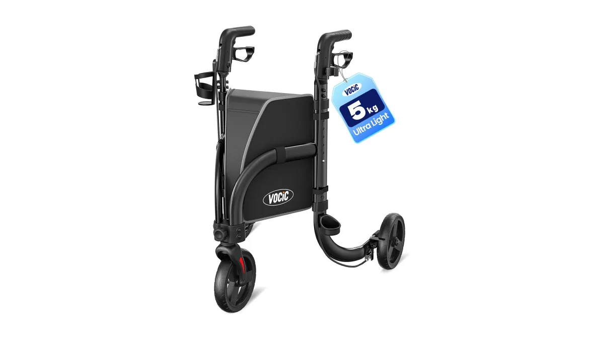 VOCIC Z25 Dreirad Rollator, kompakt, Gehstockhalter, Tasche