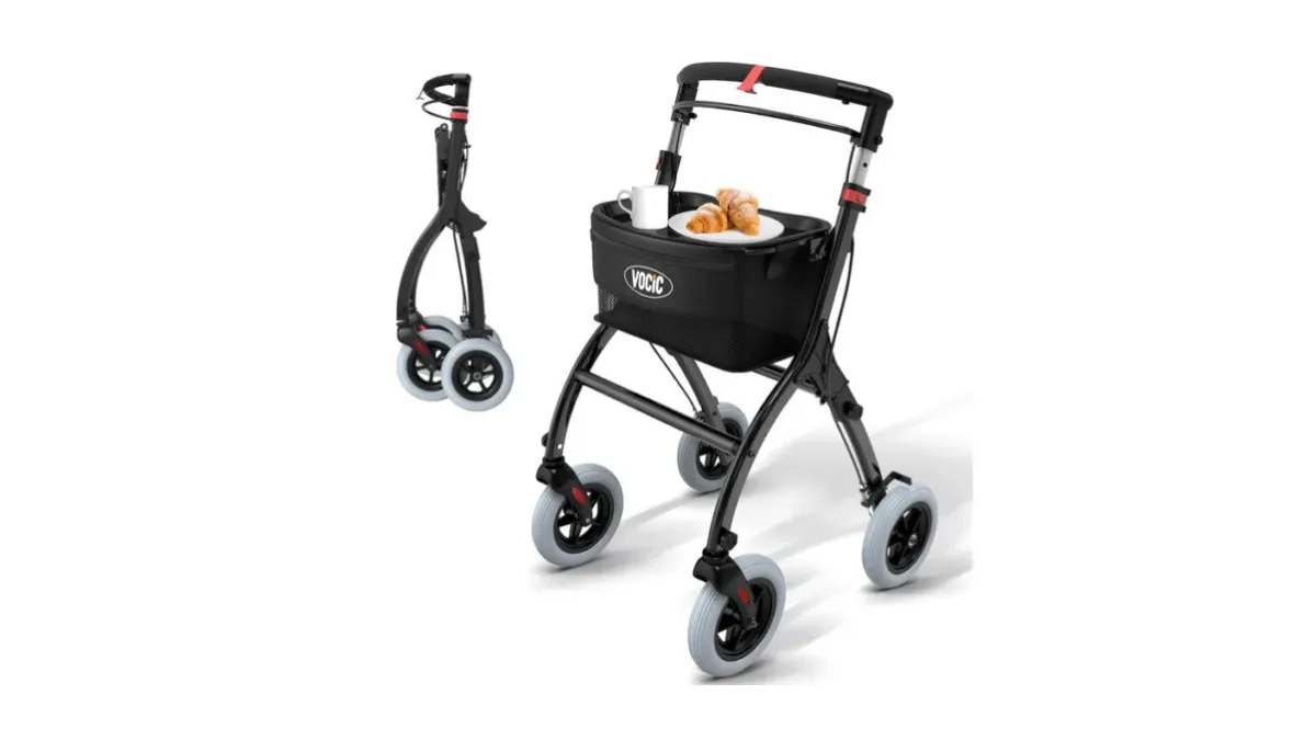 VOCIC Z32 Rollator, sportliche Rahmenform, Farbe sichtbar, auf Gehweg