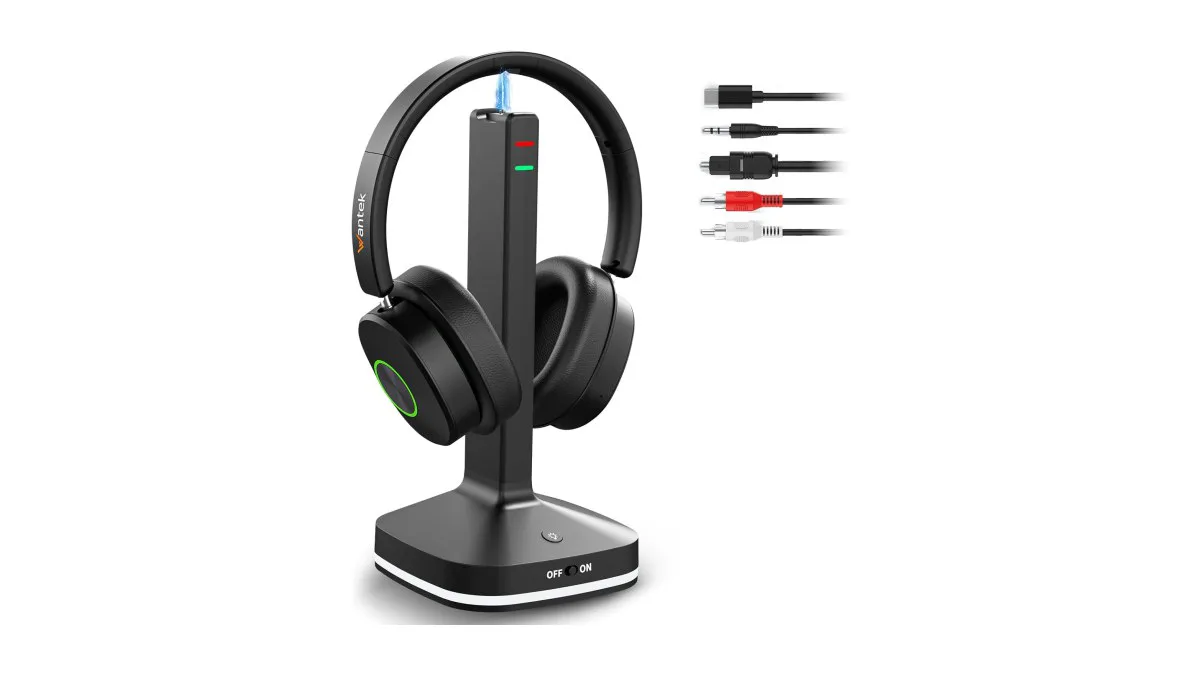 Wantek Funkkopfhörer Over-Ear mit Sender-Ladestation und Bluetooth