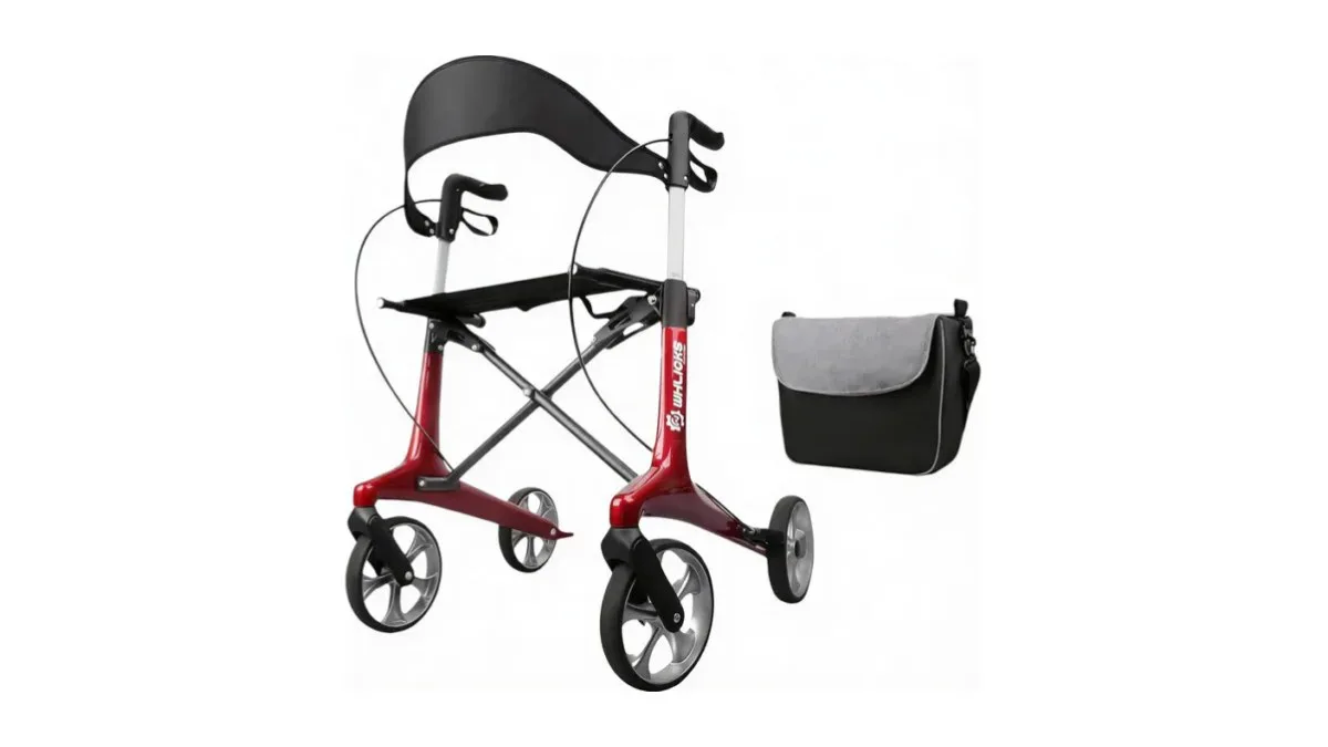 WHLICKS Carbon Rollator, leichter Carbonrahmen, auf Asphalt unterwegs
