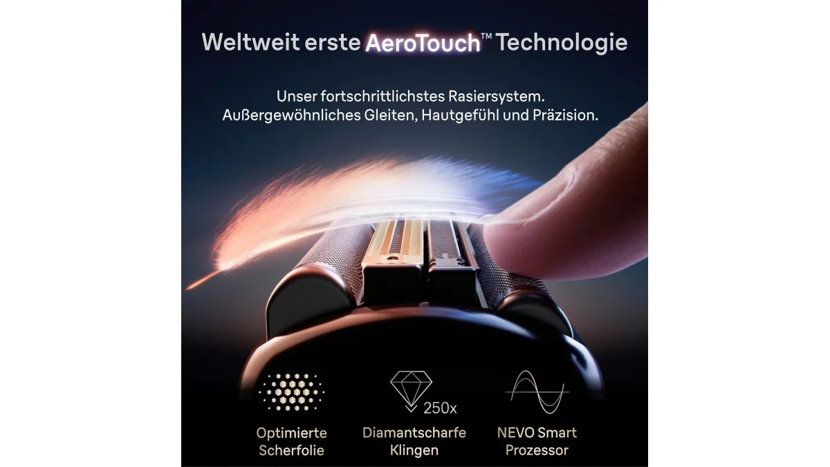 Braun NEVO Rasierer in Silber, kompaktes Gehäuse und Folienkopf deutlich sichtbar – weitere Produktansicht 2