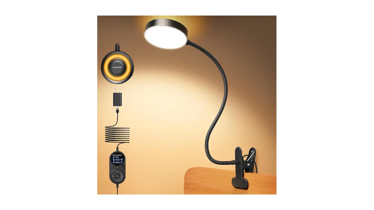 Glocusent Klemmlampe am Bett mit aktiviertem Amber Nachtlicht