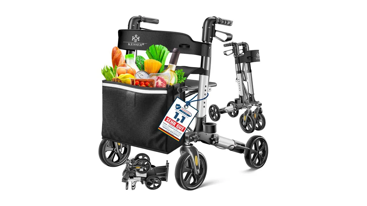 KESSER Leichtgewicht Rollator, zusammengefaltet neben Schuhschrank