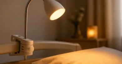 Seniorengerechte Klemmlampe am Pflegebett mit warmem Licht