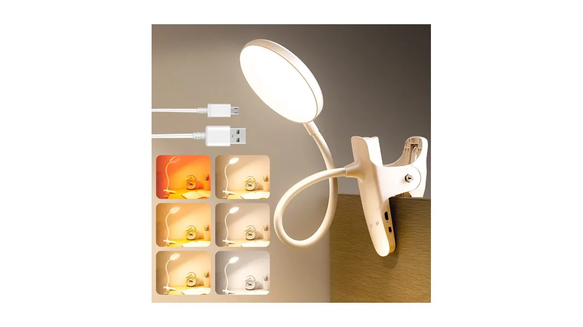 Lenudar Klemmlampe mit warmem Bernsteinlicht, Touchfeld gut sichtbar