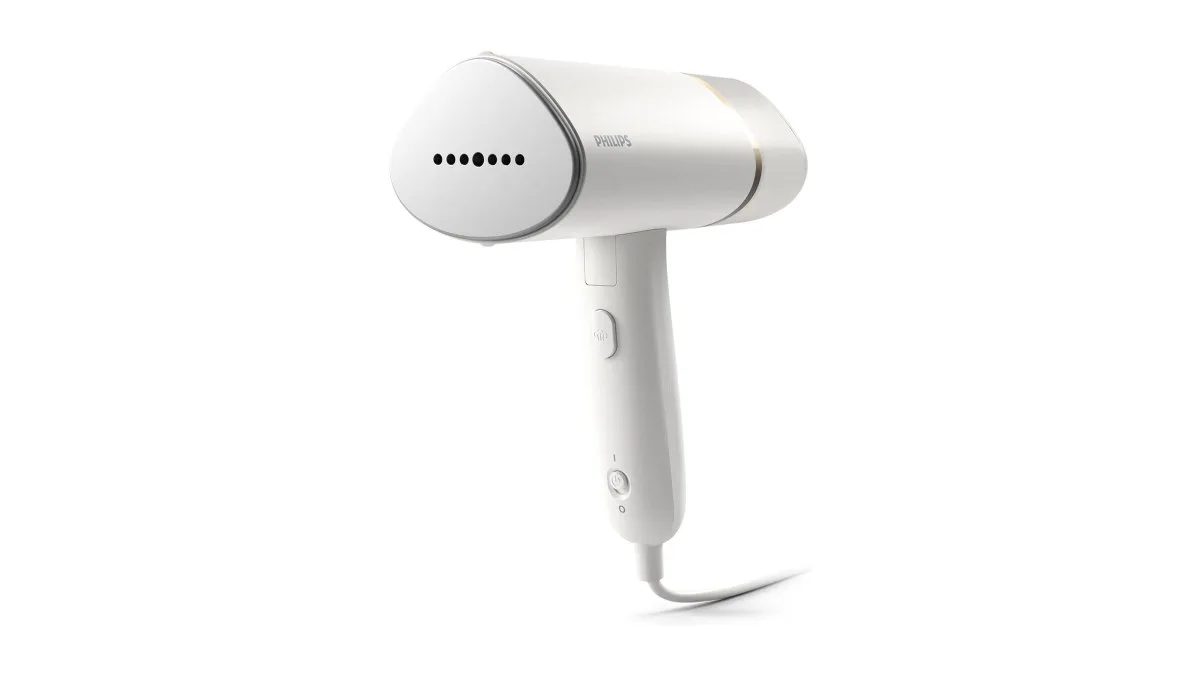 Philips 3000 Series tragbarer Dampfgarer auf einem kleinen Tisch, leicht und kompakt