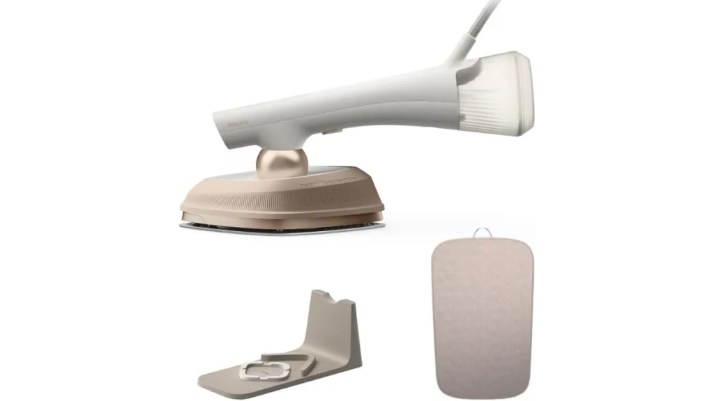 Philips OneTurn 2‑in‑1 Bügeleisen und Steamer, weißes kompaktes Gerät mit drehbarem Kopf