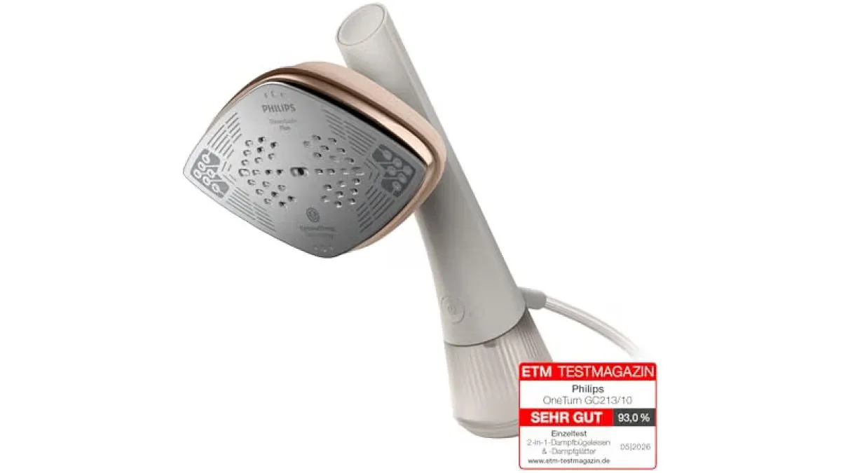 Philips OneTurn 2‑in‑1 Bügeleisen und Steamer, weißes kompaktes Gerät mit drehbarem Kopf – weitere Produktansicht 4