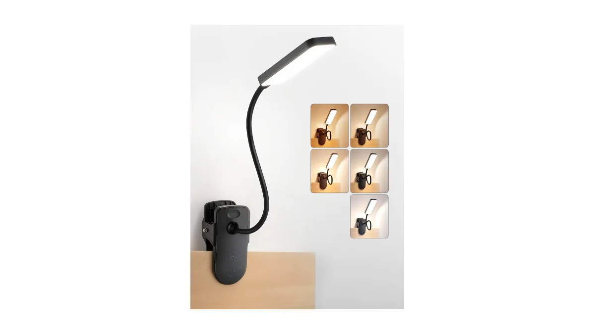 ReinHoo aufladbare Klemmlampe, Lampenkopf und Klemme deutlich erkennbar