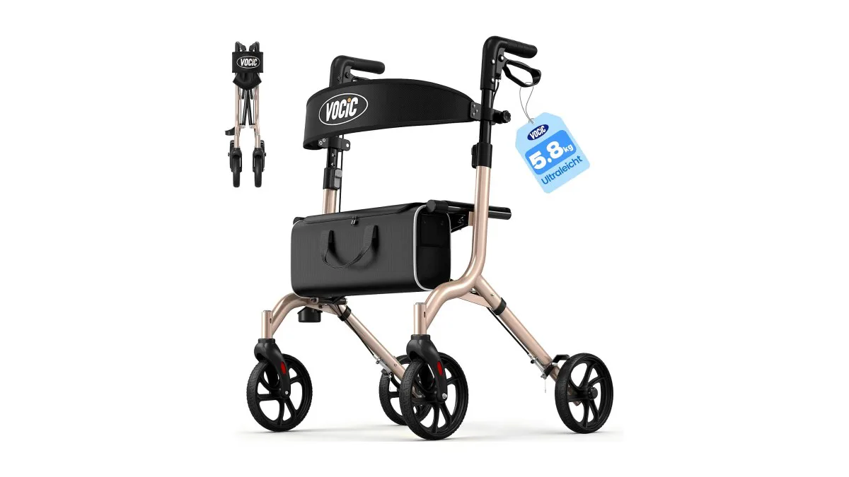 VOCIC Z27 Rollator, leicht und zusammengefaltet, neben Autokofferraum