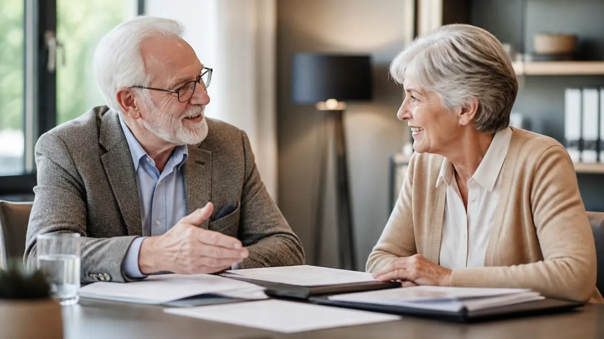 Senior beim Gespräch mit Steuerberater über Renten- und Steuerfragen