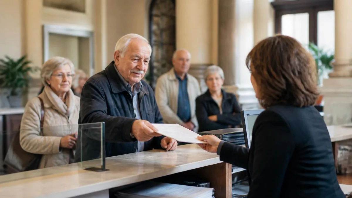 Anmeldung im Rathaus (Anagrafe) in Italien mit Wartenden am Schalter