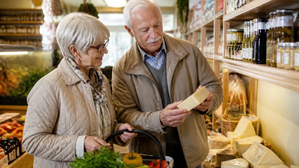 Senioren im öffentlichen Nahverkehr und beim Einkauf im Supermarkt