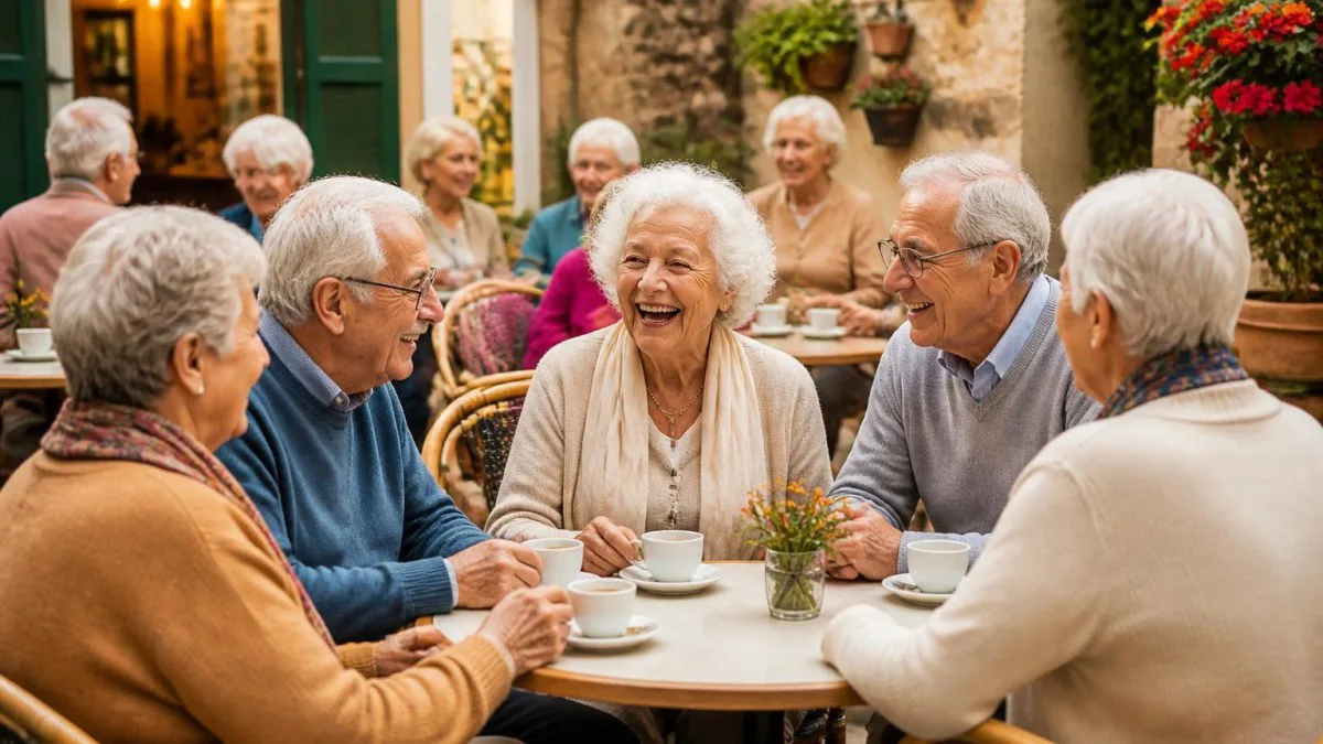 Italienischer Sprachkurs mit Senioren beim gemeinsamen Kaffeetreffen