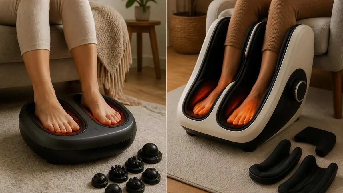 Zwei Fußmassagegeräte nebeneinander, deutlich sichtbarer Größen- und Funktionsunterschied